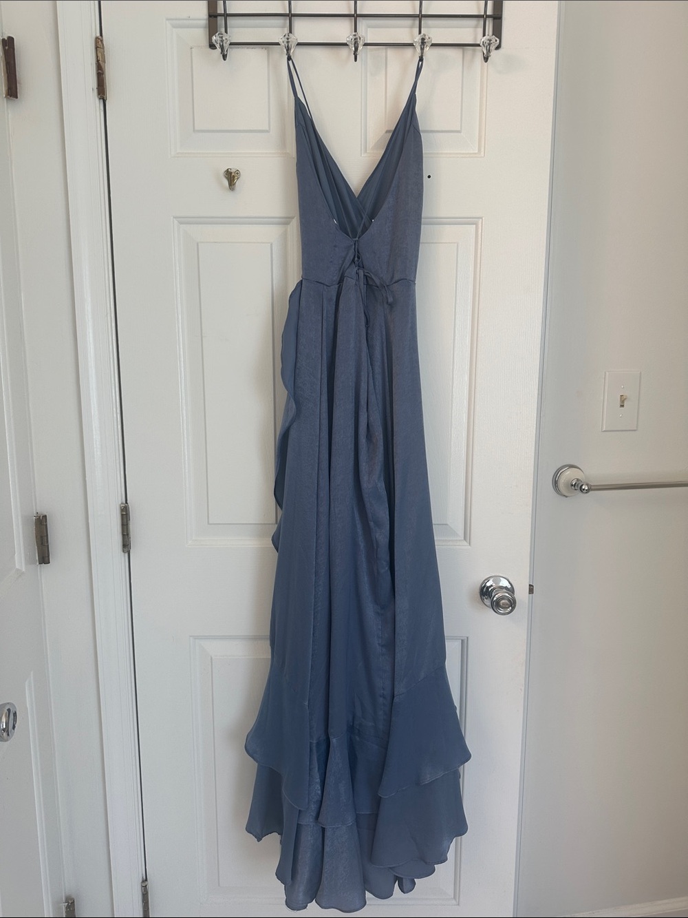 Lulu's Dusty Blue Ruffled Strapless Gown - Picture 2 of 2